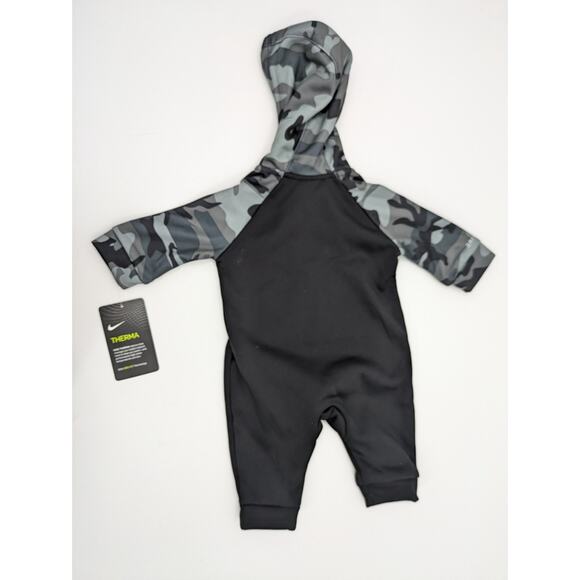 Nike Baby Boy Hooded Coverall ~ Black, Volt & Gray ~ Therma DRI-FIT ~ Camo ~ 3M - Picture 2 of 2